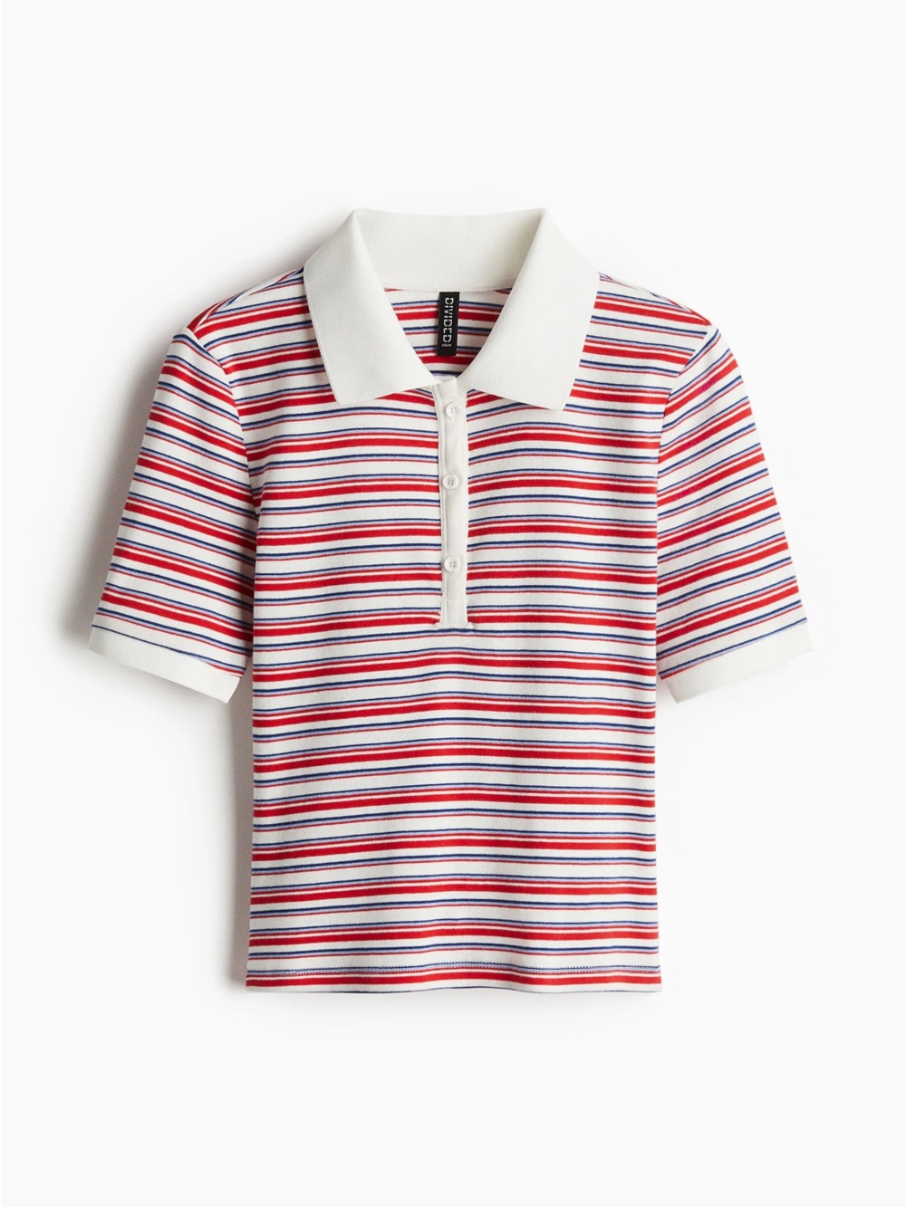 H&M DIVIDED WHITE/RED STRIPED POLO SHIRT WITH NAVY BLUE STRIPS - XXS